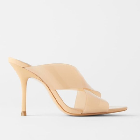 Zara High Heeled Vinyl Sandals in Natural - US Size 9 (EUR Size 40) - Picture 1 of 6